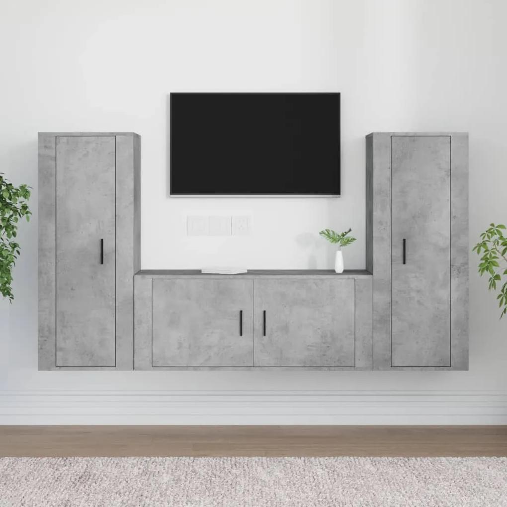 3188762 vidaXL Set dulapuri TV, 3 piese, gri beton, lemn prelucrat