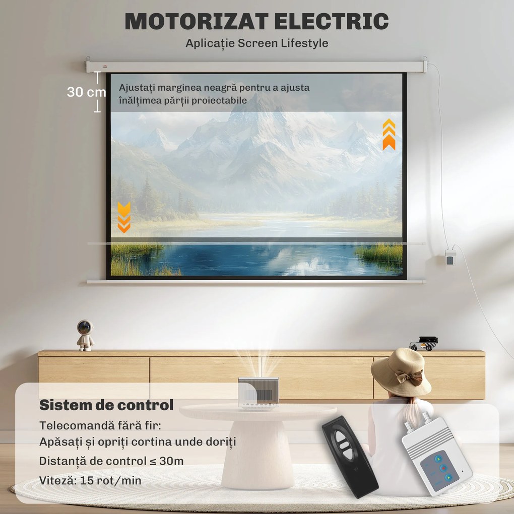 Homcom Ecran Proiector 100” – Montaj Pe Perete sau Tavan | Aosom Romania