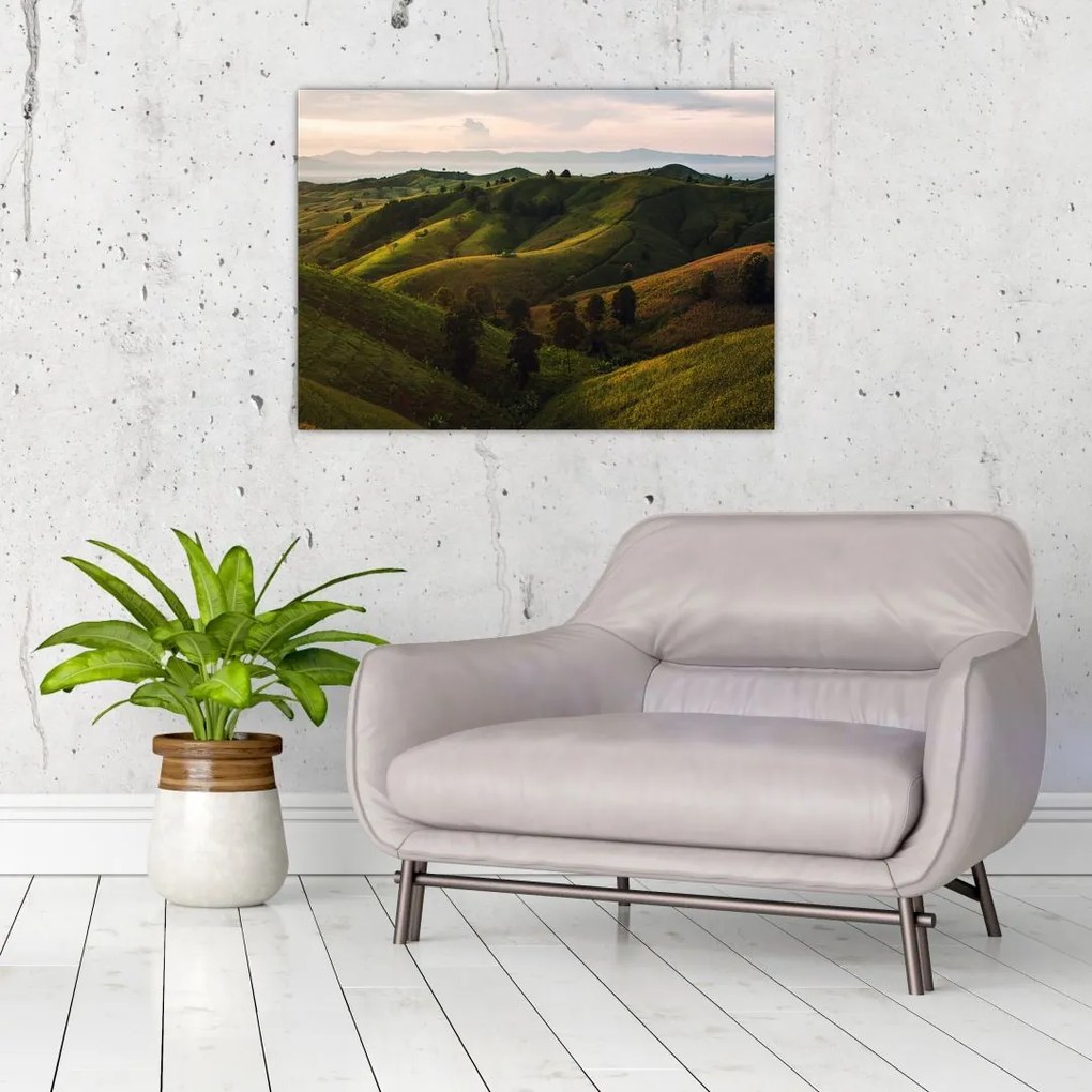 Tablou pe sticlă - Priveliște spre dealurile din Thailanda (70x50 cm)