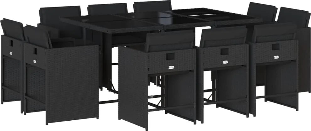 vidaXL Set mobilier de exterior cu perne, 11 piese, negru, poliratan