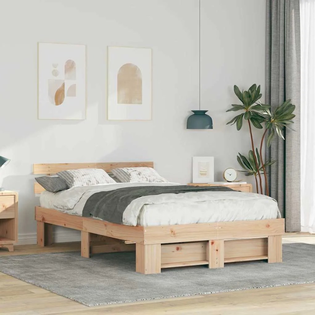 vidaXL Cadru de pat cu headboard Maro 120 x 190 cm Lemn de brad solid