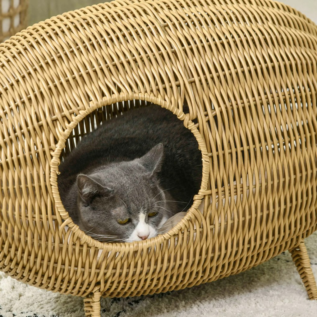 PawHut Coș pentru pisică, pat înălțat cu Pernă Moale, cu găuri de la ușă, Design Elegant și Confortabil, 55L x 36l x 42Î cm | Aosom Romania
