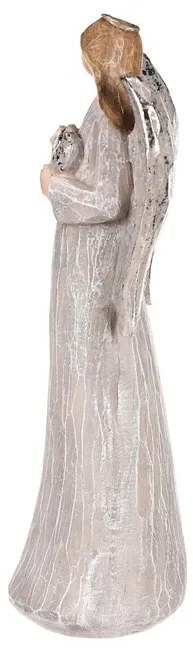 Decorație Înger cu aripi argintii și inimă, dupălyresin, gri