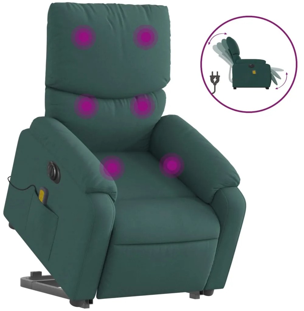 3204866 vidaXL Fotoliu electric masaj rabatabil / ridicare verde închis textil