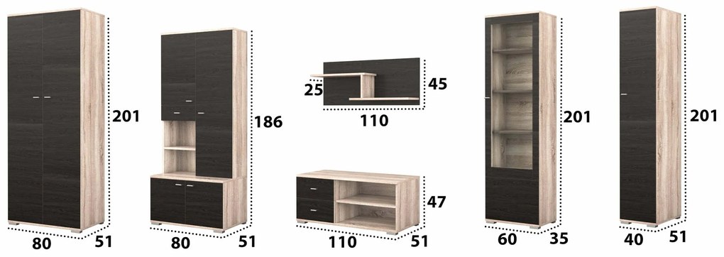 Bibliotecă living Gabriela, wenge + sonoma