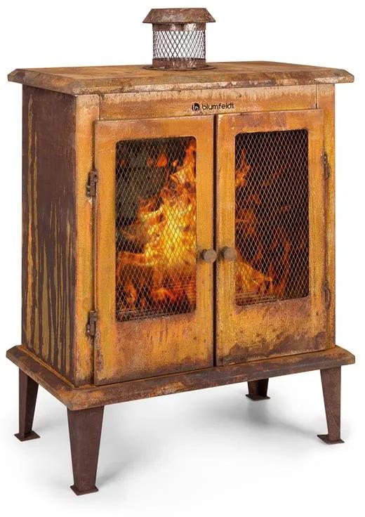 Flame Locker, vatră, șemineu de grădină vintage, 58 x 30 cm, oțel, aspect ruginit