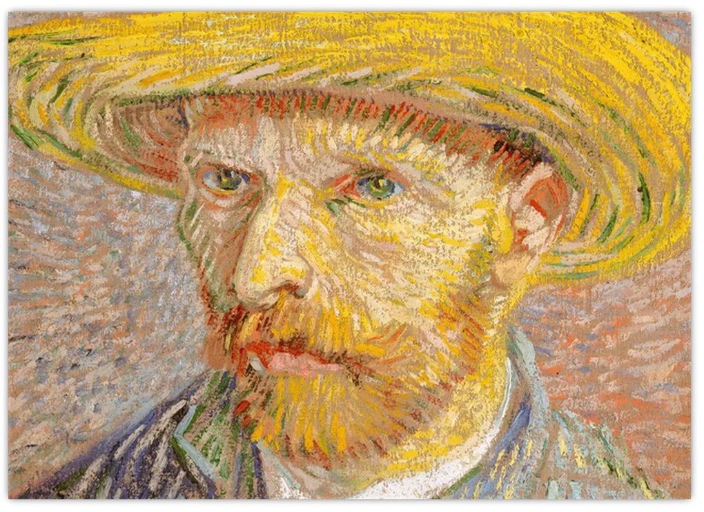 Tablou pe sticlă - Vincent van Gogh, Self-Portrait with a Straw Hat (The Potato Peeler), reproducere (70x50 cm)