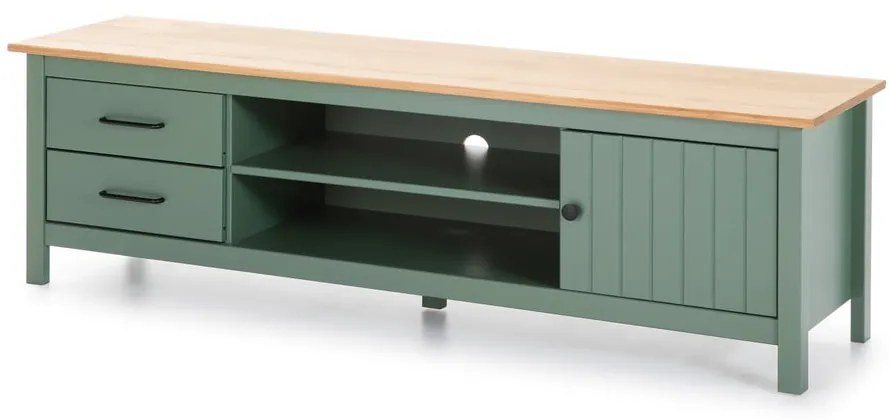 Masă TV verde/în culoare naturală din lemn masiv de pin 158x47 cm Miranda – Marckeric