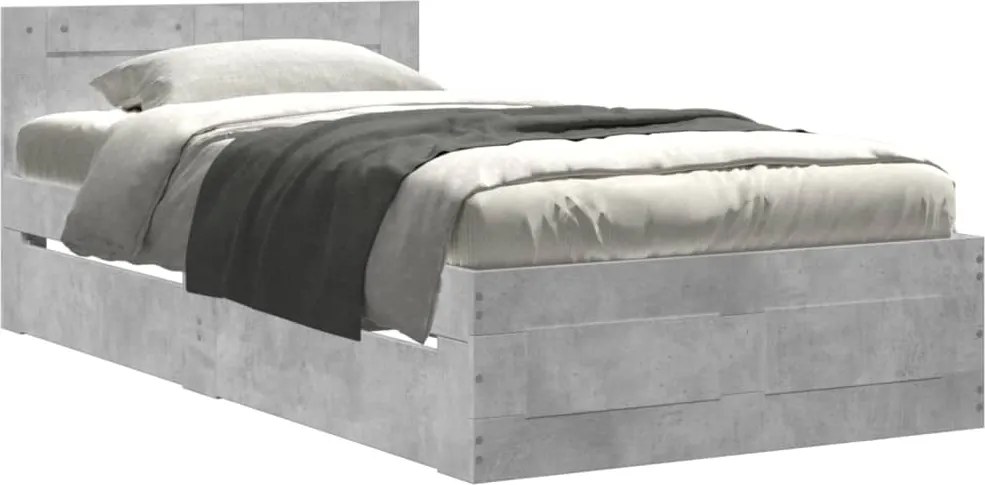 vidaXL Cadru de pat cu tăblie, gri beton, 75x190 cm, lemn prelucrat