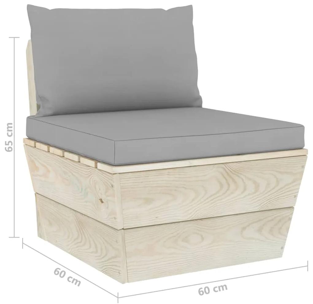 Set mobilier gradina din paleti cu perne, 3 piese, lemn molid Gri, 2x mijloc + suport pentru picioare, 1