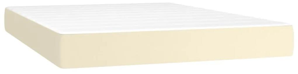 Pat box spring cu saltea, crem, 140x200 cm, piele ecologica Crem, 140 x 200 cm, Design simplu