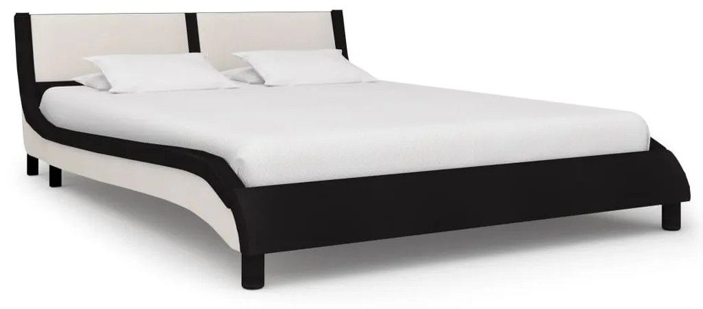 280364 vidaXL Cadru pat cu LED, negru și alb, 140 x 200 cm, piele ecologică