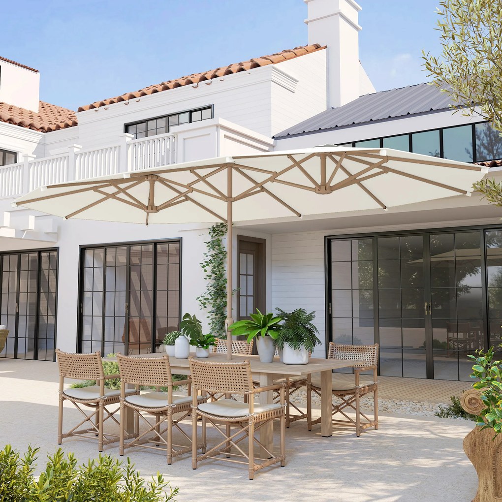 Outsunny Umbrelă de Soare cu Două Fețe și Mâner cu Manivelă Ușor de Utilizat, 455x265x238 cm, Bej | Aosom Romania