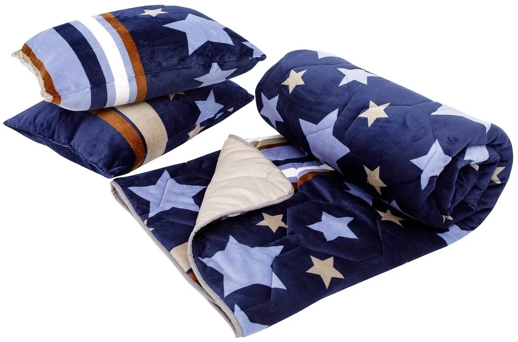 Set Alcam cocolino, 2 perne 50x70 cm si pilota matlasata 180x200 cm, Stelle Fleece