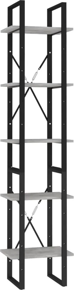 vidaXL Bibliotecă cu 5 rafturi gri beton, 40x30x175 cm, lemn prelucrat