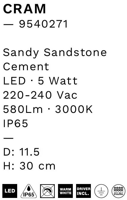 Stalp LED din ciment pentru exterior IP65 Cram White H-30cm