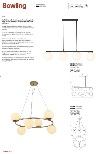 Lustră pe cablu BOWLING 4xE27/42W/230V negru Redo 01-3156