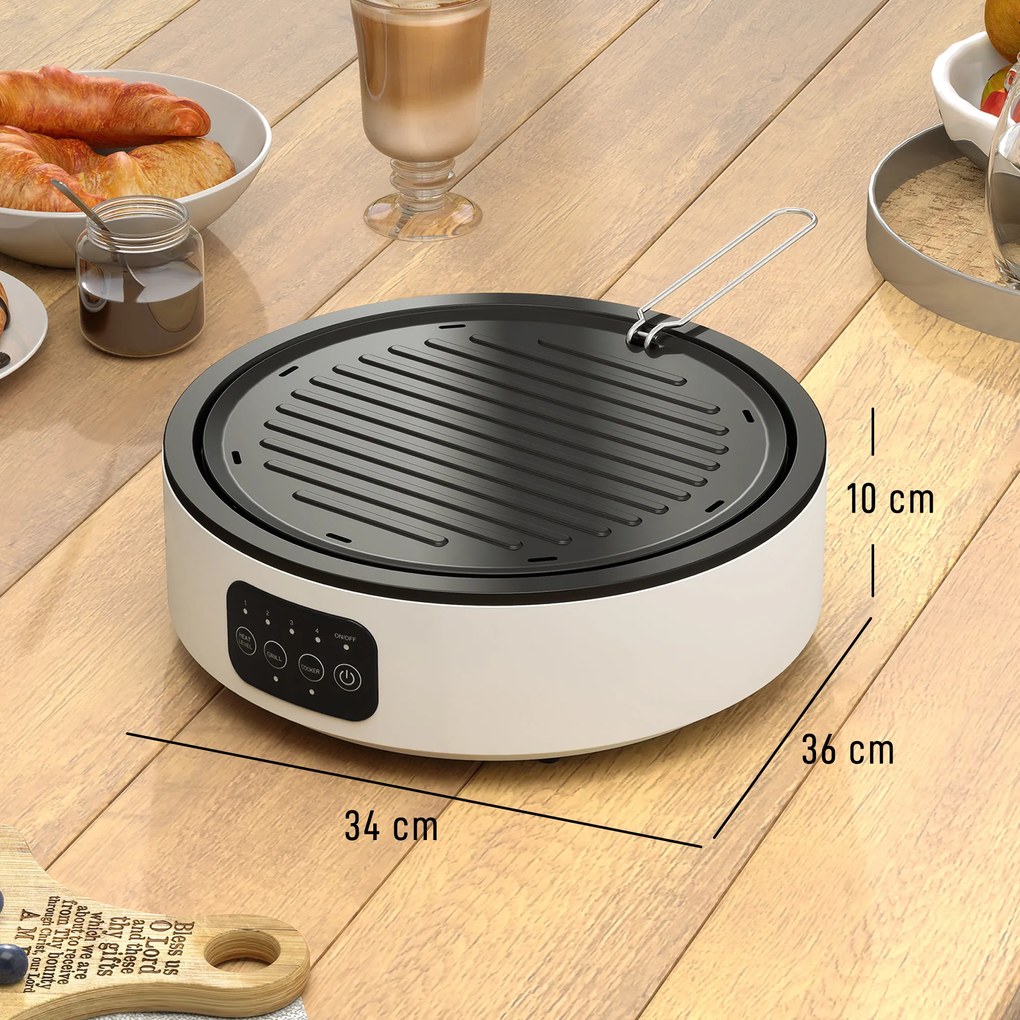 HOMCOM Plită Ceramică Electrică cu Plită de Grătar, Multifuncțională 36cm cu 4 Niveluri de Căldură pentru Toate Tipurile de Oale | Aosom Romania