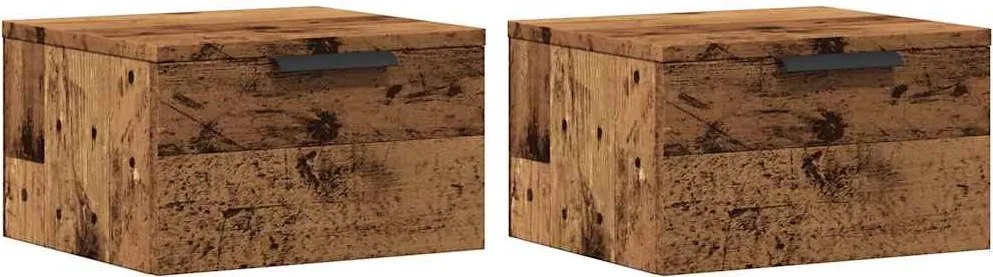 vidaXL Noptiere de perete, 2 buc., lemn vechi, 34x30x20 cm