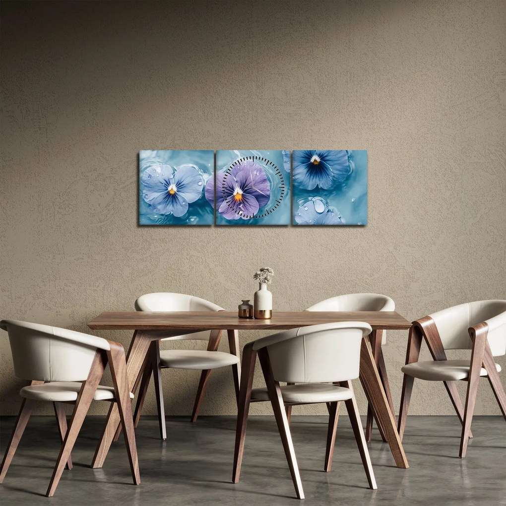 Tablou - Violete în apă (cu ceas) (90x30 cm)