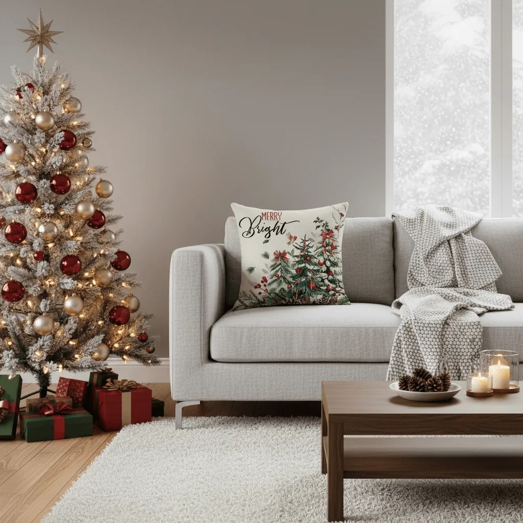 Fata de perna de Craciun HOLLY CHARM 45x45 cm, bej