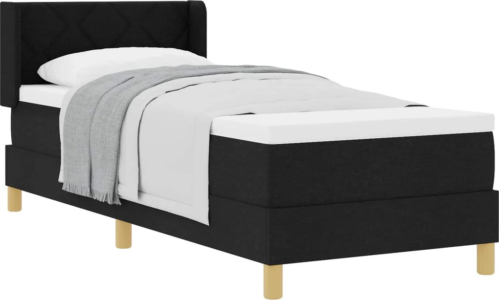 vidaXL Pat cu arcuri cu saltea cu headboard Negru 200 x 80 cm țesătură