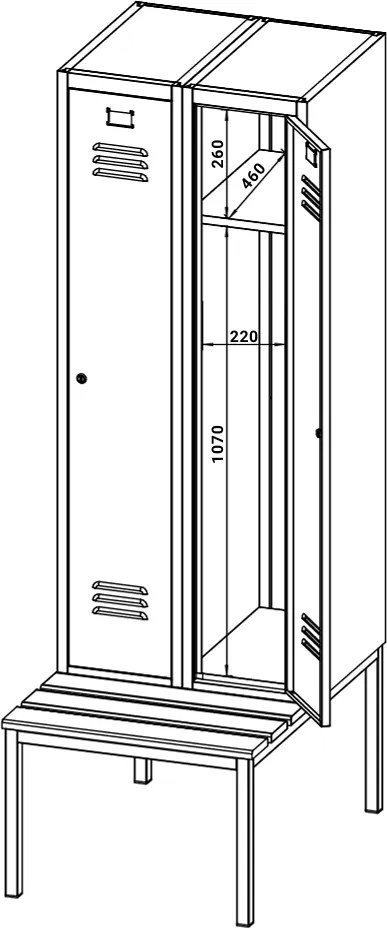 Dulap metalic cu bancheta, 60 x 85 x 185 cm, incuietoare cu cilindru, rosu - RAL 3000