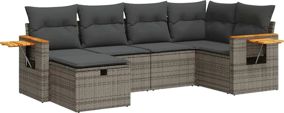 vidaXL Set mobilier grădină cu perne, 6 piese, gri, poliratan