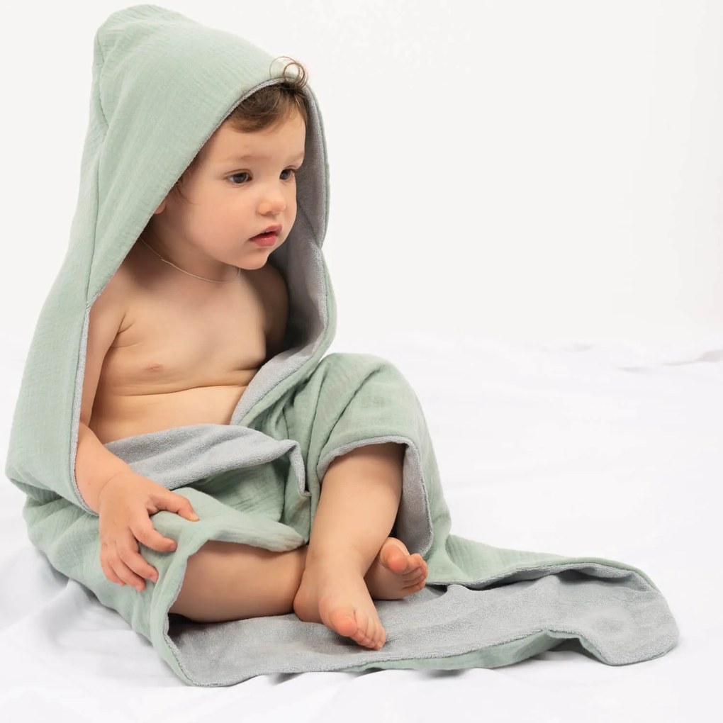 Prosop copii reversibil din muselina si frotir 80x80 cm Kidizi mint, delicat si absorbant