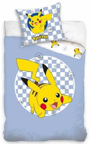 Carbotex Lenjerie de pat din bumbac pentru copiiPokémon Pikachu unic, 140 x 200 cm, 70 x 90 cm