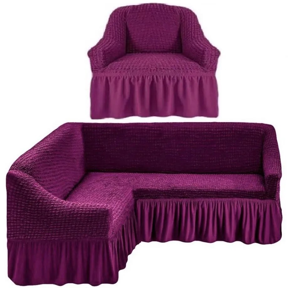 Set husa elastica si creponata cu volan pentru coltar + fotoliu, HC-04-1