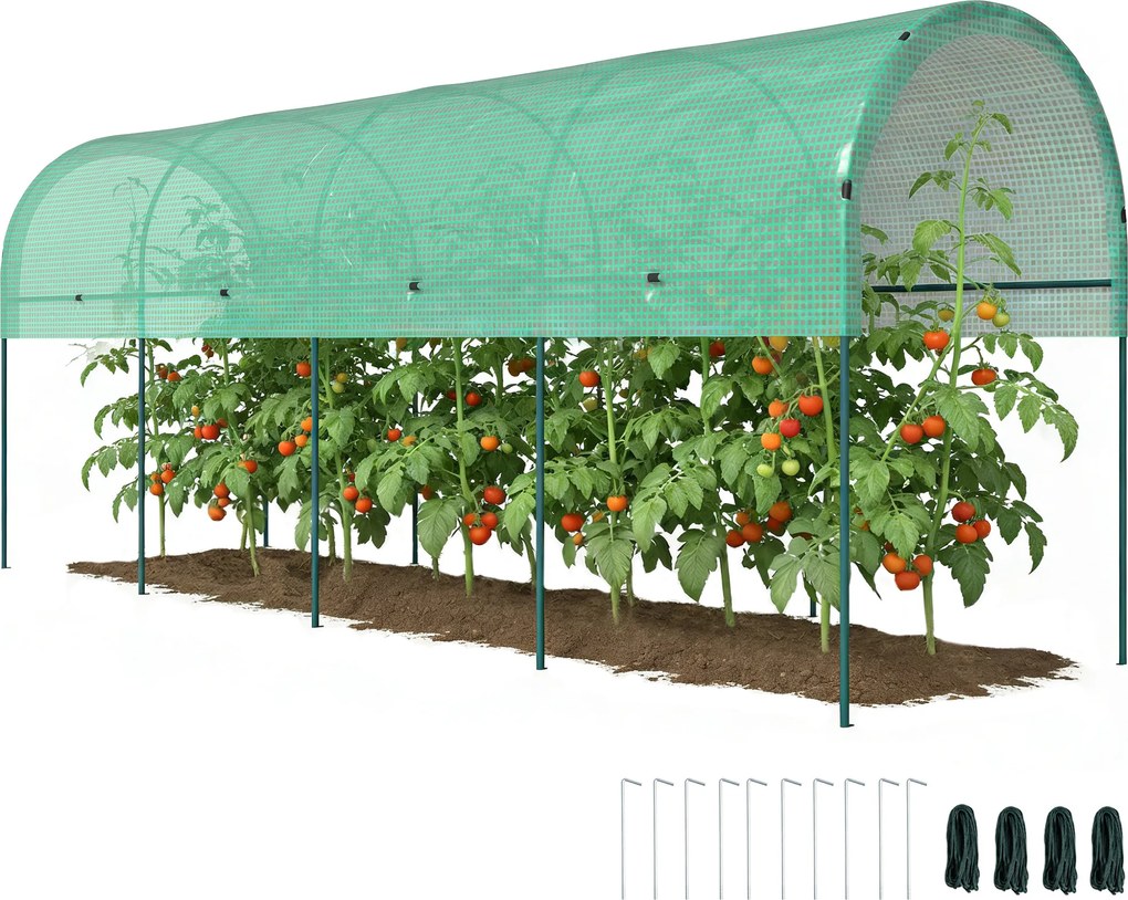 Outsunny Seră rezistentă la iarnă, seră din folie cu acoperiș arcuit, ancore pentru sol, seră 400 x 120 x 170cm verde | Aosom Romania