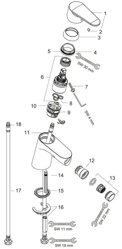 Baterie bideu, Hansgrohe, Focus, cu ventil click-clack, crom