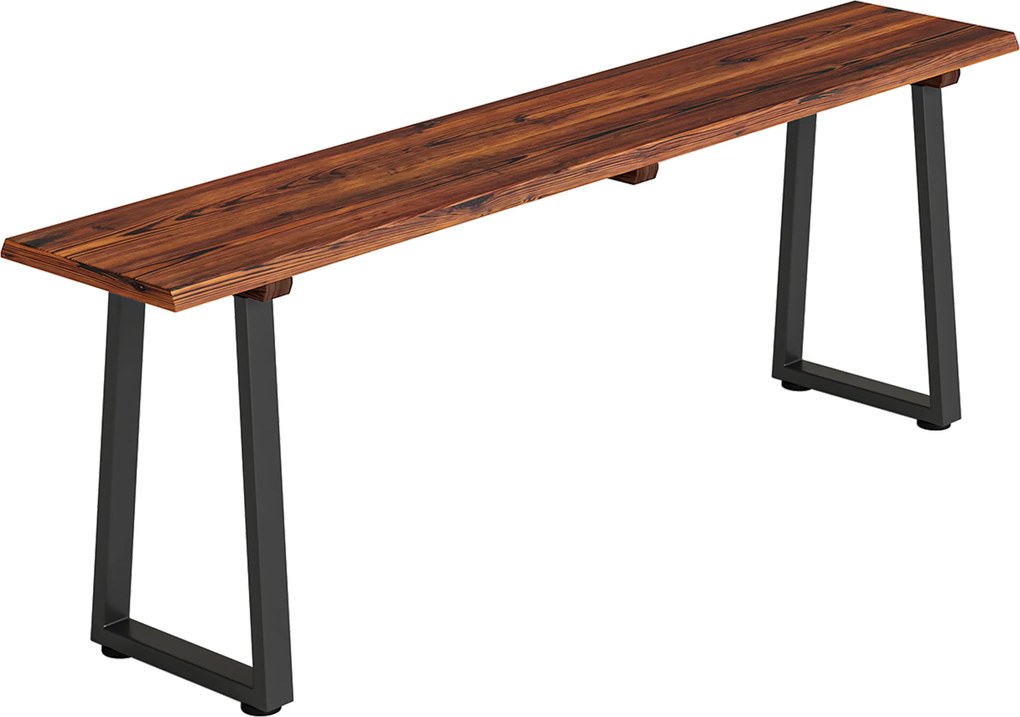 Outsunny Banc de grădină din lemn fără spătar, picioare trapezoidale din oțel, 2 locuri cu aspect de lemn, 150x28x48 cm, carbonizat | Aosom Romania