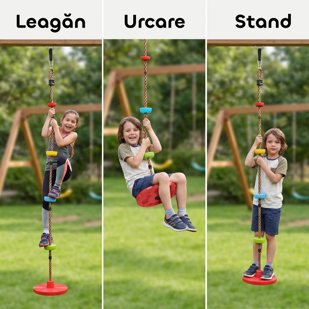 AIYAPLAY Frânghie de Cățărat, Kit Leagăn pentru Copii cu Suporturi și Disc, Parcurs cu Obstacole pentru Grădină, Roșu | Aosom Romania