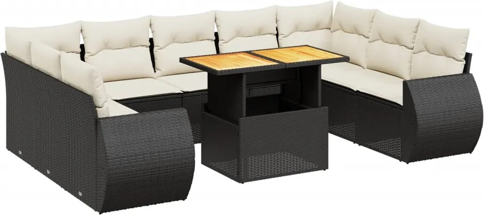 vidaXL Set canapele de grădină cu perne, 10 piese, negru, poliratan