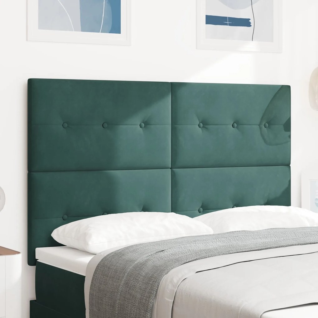 vidaXL Tăblie pat capitonată cu nasturi, verde închis, 140 cm, catifea