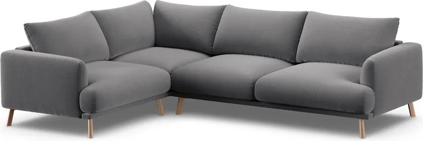 Colțar gri cu tapițerie din catifea (cu colț pe partea stângă/în formă de ”L”) Naomi – Micadoni