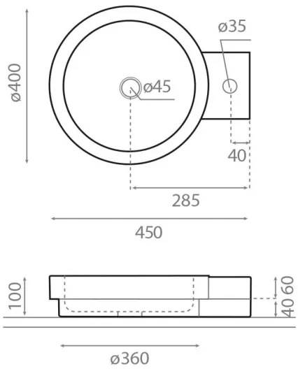 Bathco 00339 - Lavoar pe blat ICONO 40x45 cm, piatră/gri