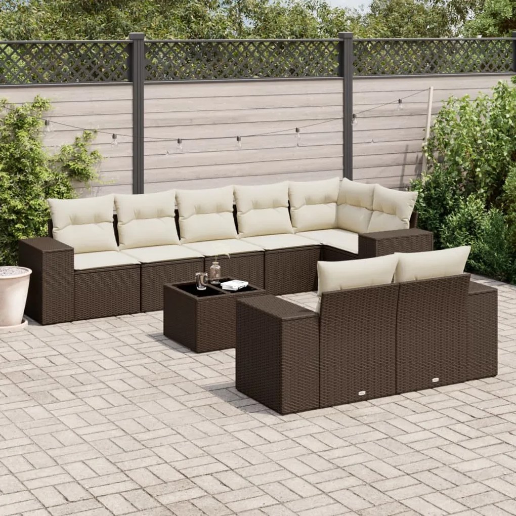 vidaXL Set canapele de grădină cu perne, 9 piese, maro, poliratan