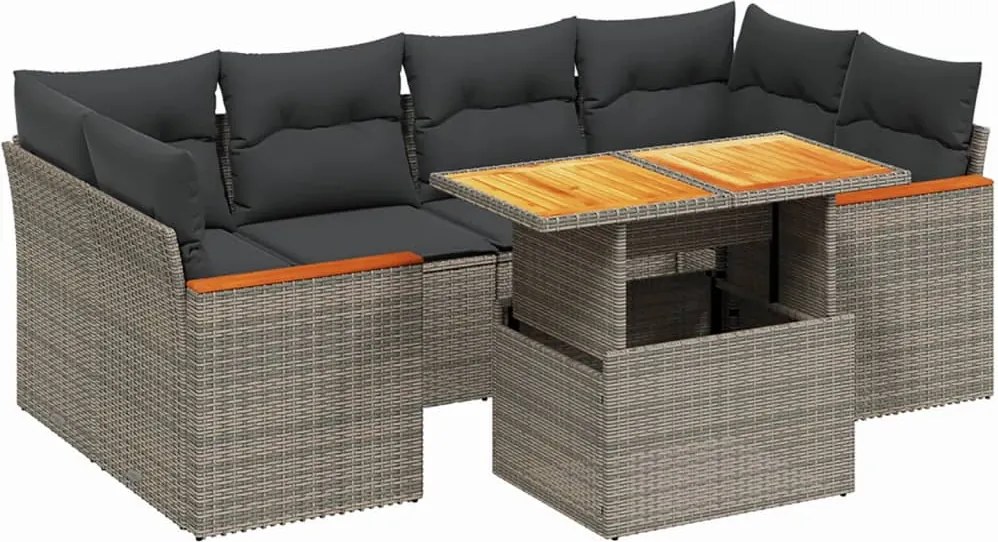 vidaXL Set canapele de grădină, 7 piese, cu perne, gri, poliratan