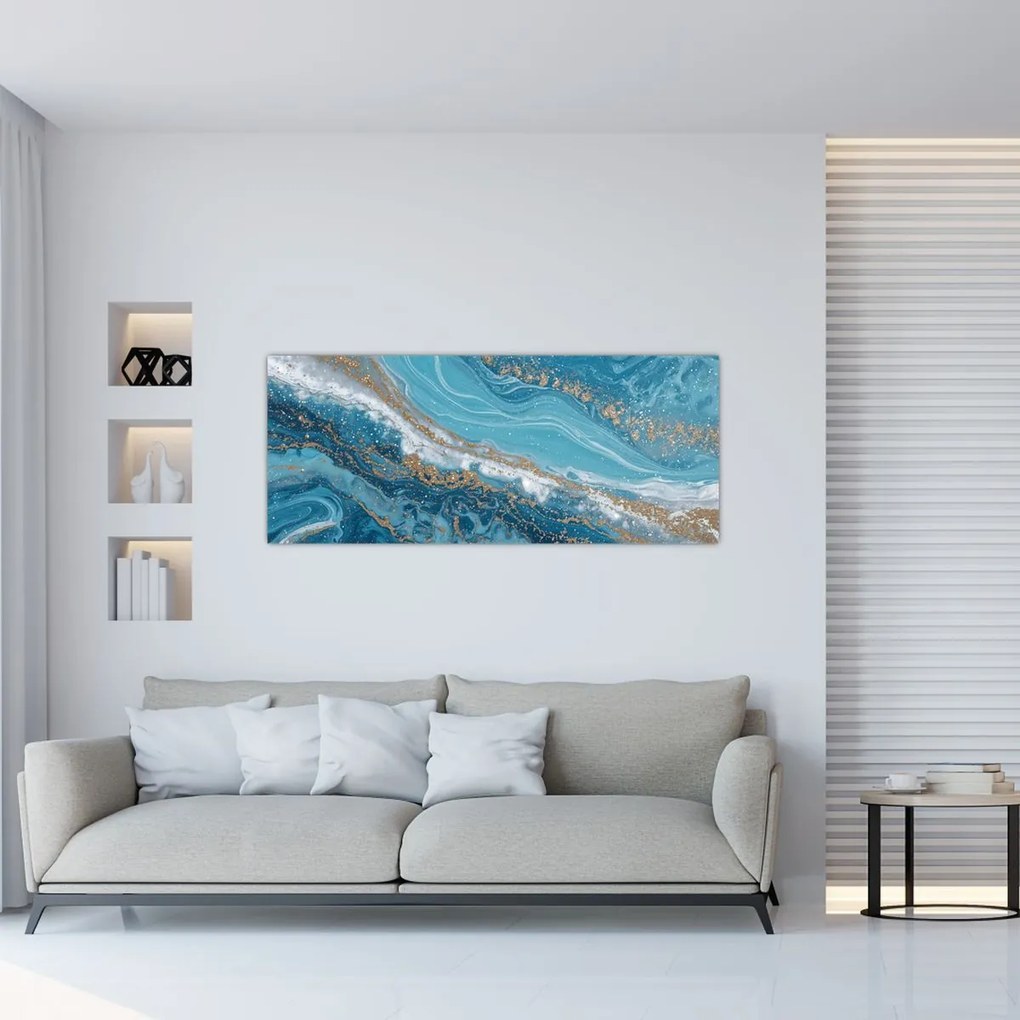 Tablou - Marmură bleu cu aur I. (120x50 cm)
