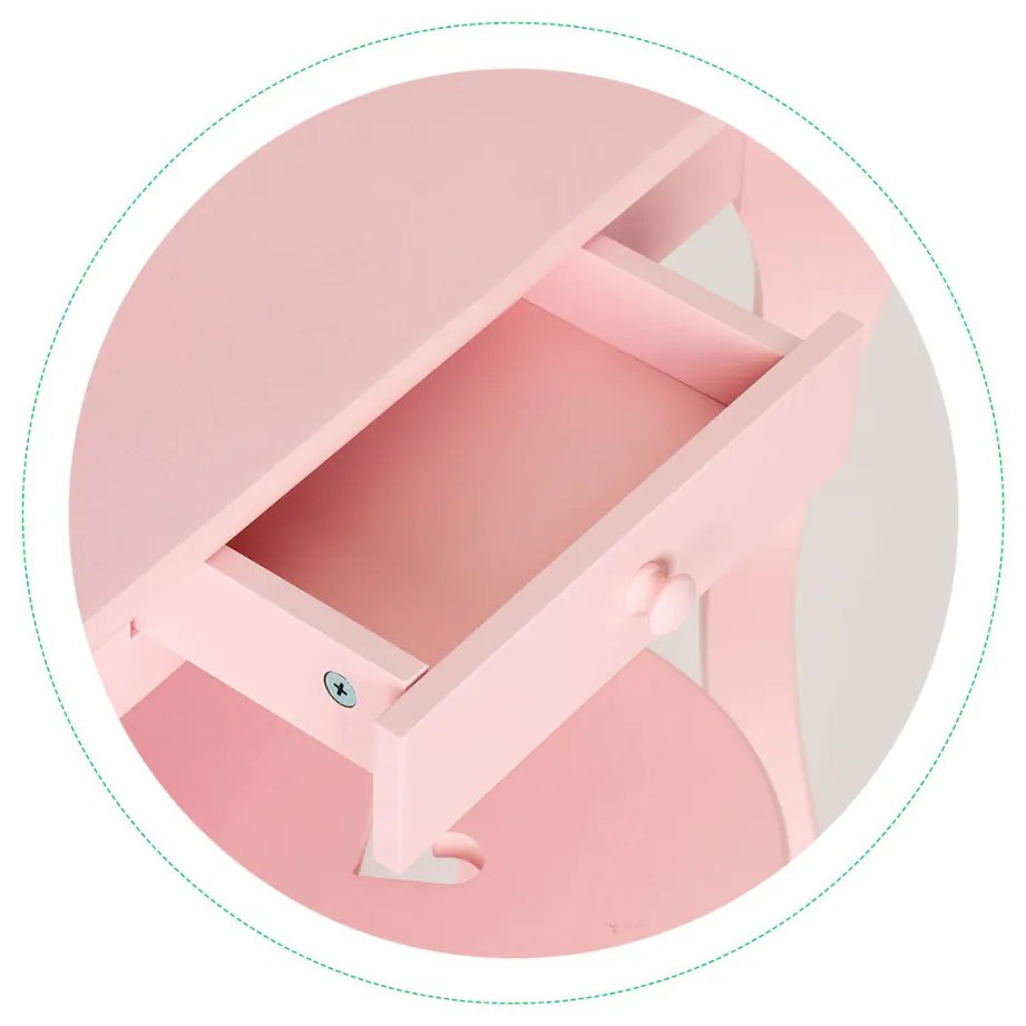 Masă de toaletă din lemn pentru copii cu oglindă roz