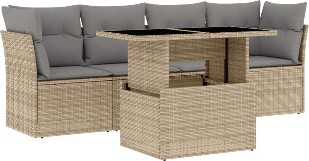 vidaXL Set canapele de grădină cu perne, 5 piese, bej, poliratan