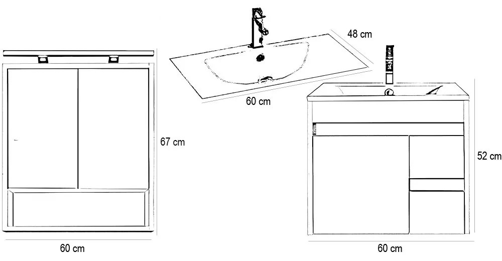 Mobilier complet de baie Luna 60, stejar Sonoma-alb