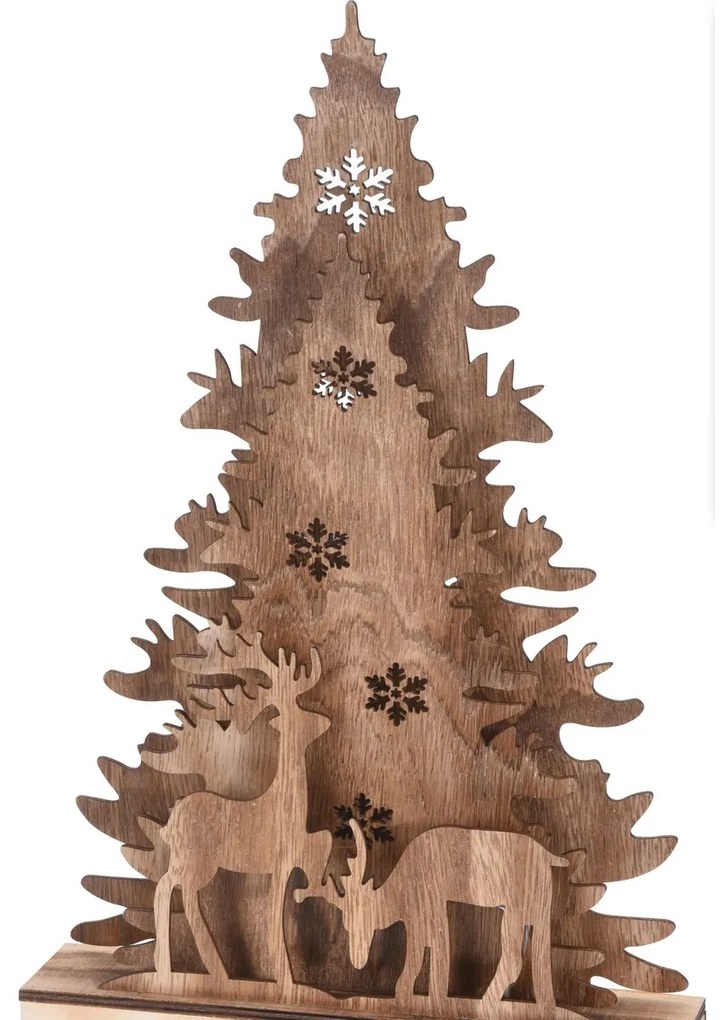 Decorațiune de Crăciun Christmas tree with Reindeers, din lemn, 38,5 cm