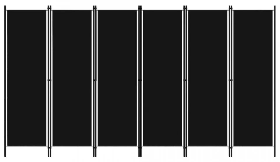 Paravan de cameră cu 6 panouri, negru, 300 x 180 cm