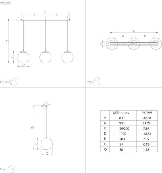 Lustră pe cablu RONDO 3xE27/40W/230V Eglo 900395