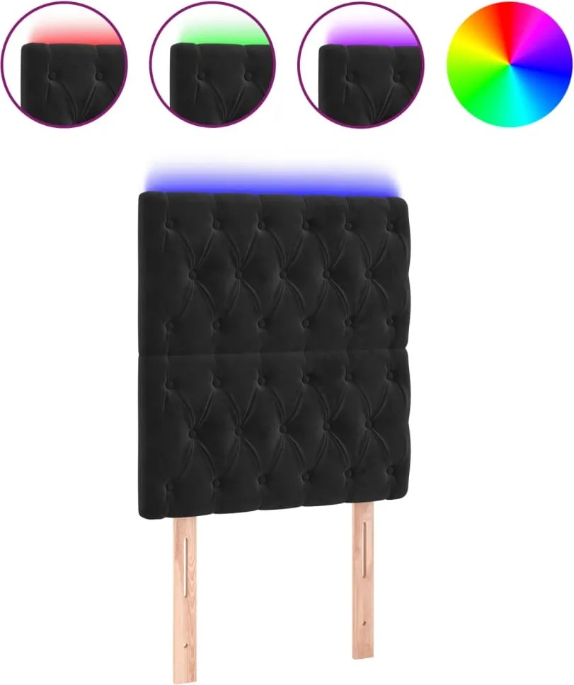 vidaXL Tăblie de pat cu LED, negru, 80x7x118/128 cm, catifea