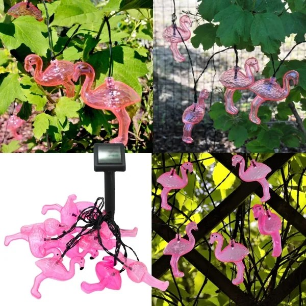 Lanț LED solar decorativ 10xLED/1,2V 300 mAh 3,8 m IP44 flamingo